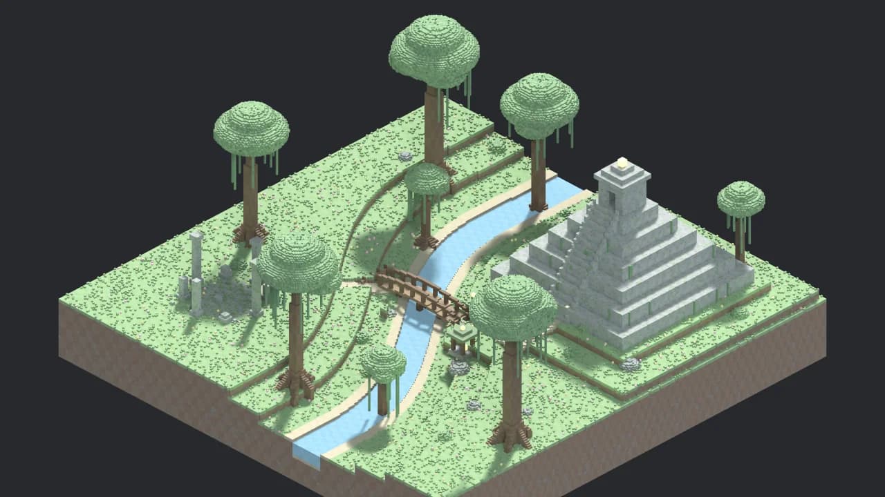 Voxel jungle-temple diorama in the Blender Voxel Worlds v1 collection