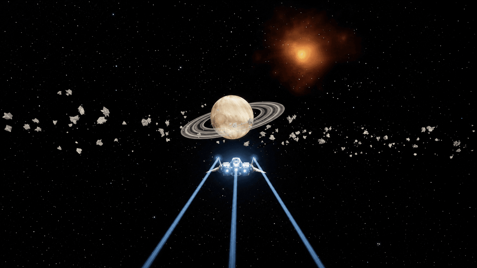 Spacecraft approaching a ringed planet in the Space Flight v1 collection