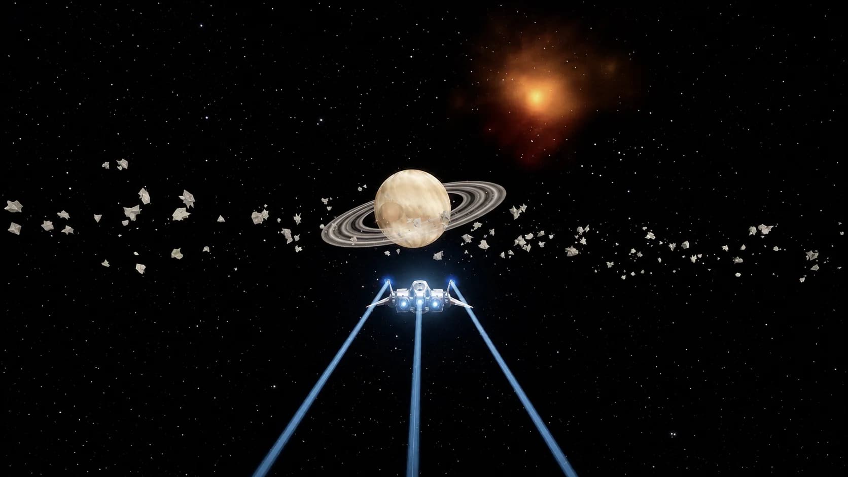 Spacecraft approaching a ringed planet in the Space Flight v1 collection