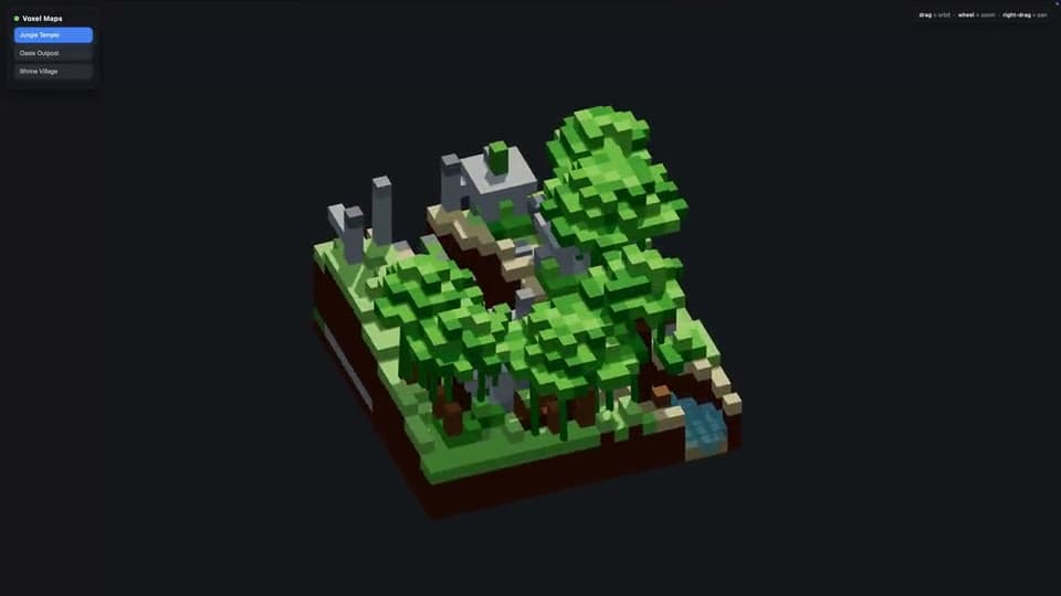 DeepSeek V4.1 Flash · interactive-voxel-diorama presentation recording poster