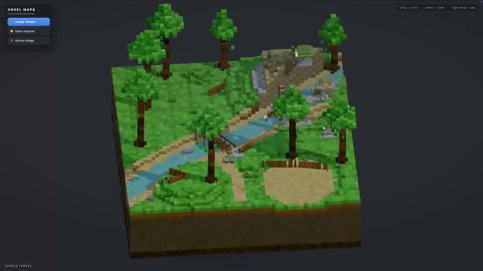 GLM 5.3 Flash · interactive-voxel-diorama presentation recording poster